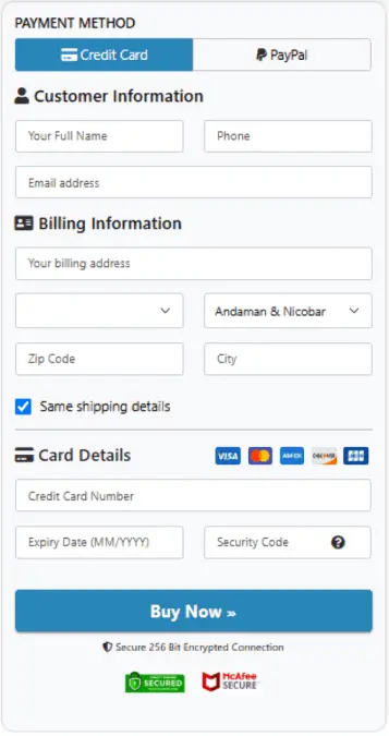 snorestop secure checkout page